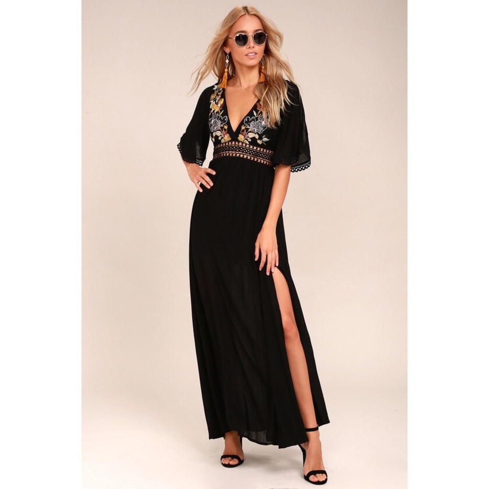 Lulus Puerto Vallarta Black Embroidered Maxi Dress